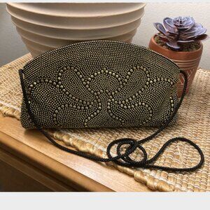 La Regale Vintage  Black Gold Beaed Clutch Shoulder Handbag